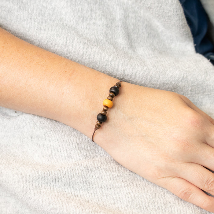 Walden Run Colored Wooden Leather Bracelets Black and Yellow