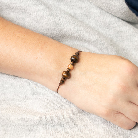 Walden Run Carnelian Agate Dark Brown Wood Leather Bracelet