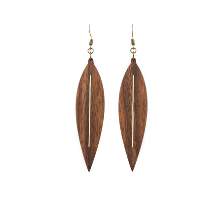 Walden Run Leaf Luminous Walnut and Brass Earrings