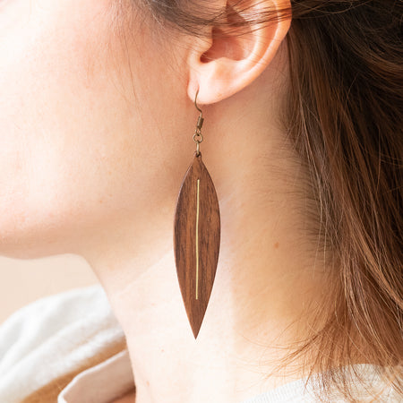 Walden Run Leaf Luminous Walnut and Brass Earrings