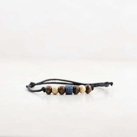 Walden Run Blue Coral and Wooden Cotton Bracelet
