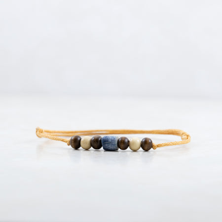 Walden Run Blue Coral and Wooden Tan Cotton Bracelet