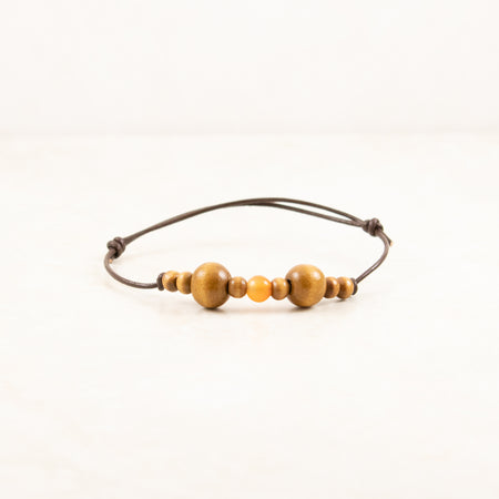 Walden Run Carnelian Agate Light Brown Wood Leather Bracelet