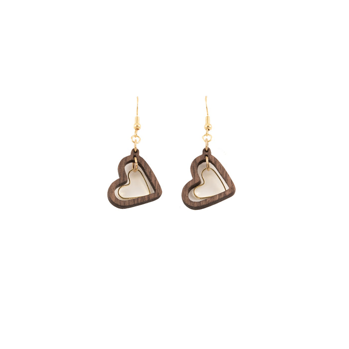 Gleaming Heart Walnut and 24K Gold Earrings