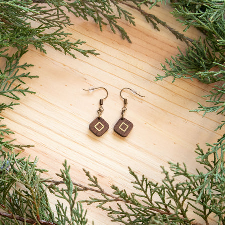 Walden Run Mini Diamond Luminous Walnut and Brass Earrings