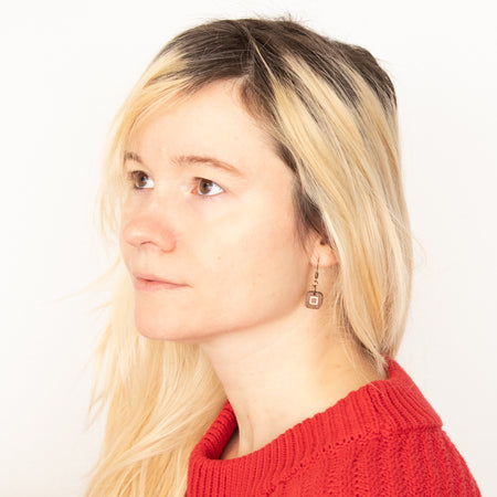 Walden Run Mini Square Luminous Walnut and Brass Earrings