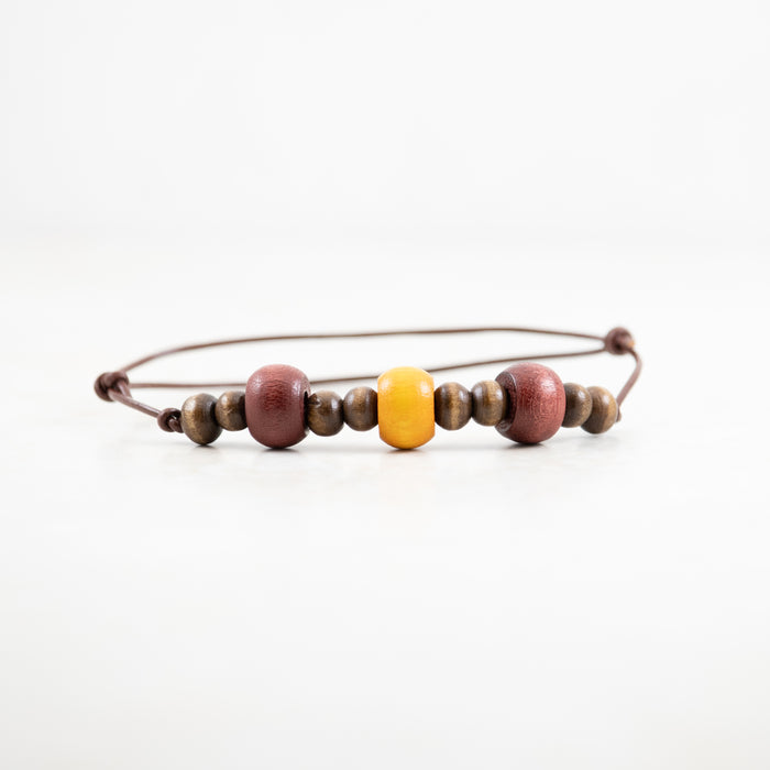 Walden Run Colored Wooden Leather Bracelets Dark Red and Yellow