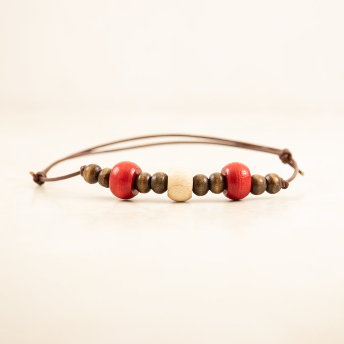 Walden Run Colored Wooden Leather Bracelets Red and White