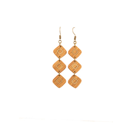 Walden Run Diamond Luminous Red Oak and Brass Earrings