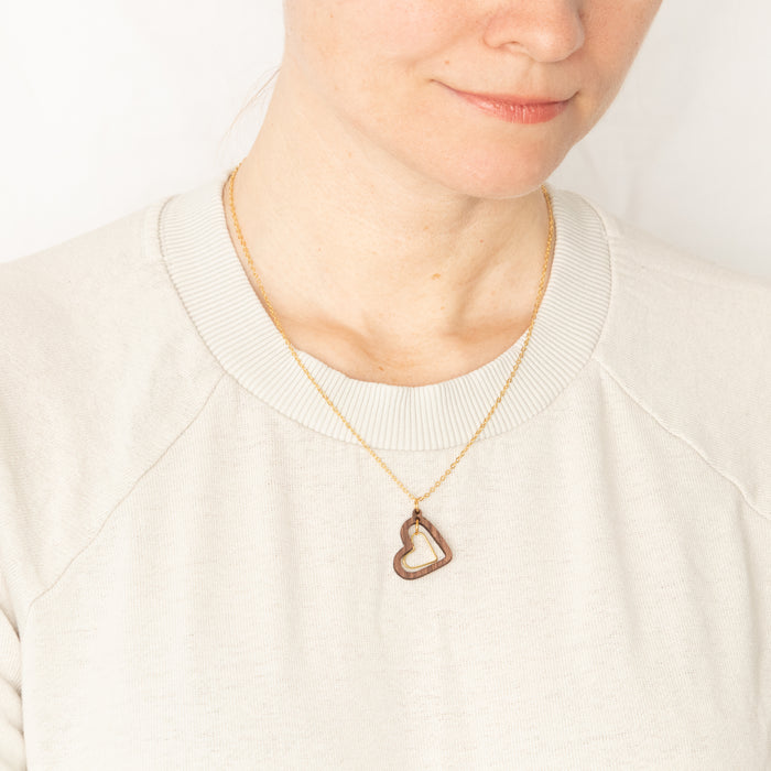 Gleaming Heart Walnut and 24K Gold Necklace