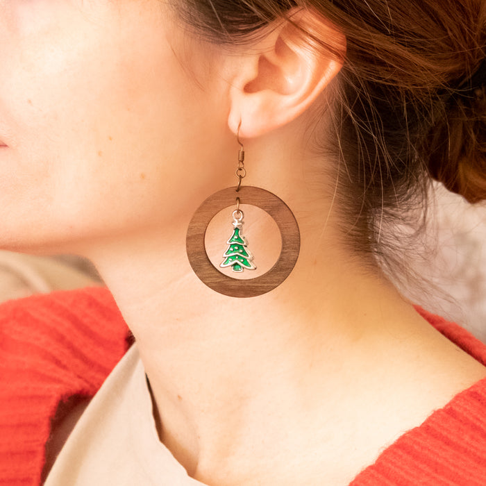 Holiday Tree Hoop Earrings